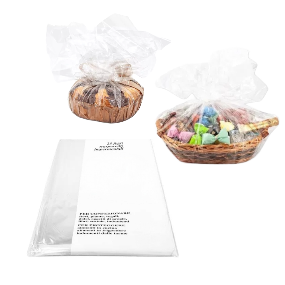 Fogli Cellophane Trasparente per cesti e mille usi 100X130-25pz