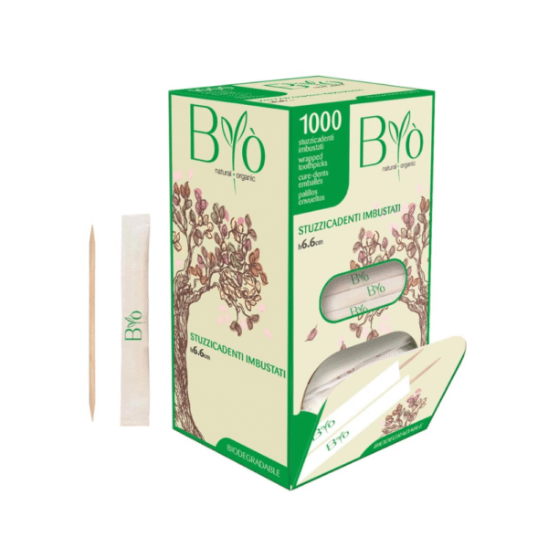 Box stuzzicadenti Betulla imbustati singolarmente 6,6cm-1000pz