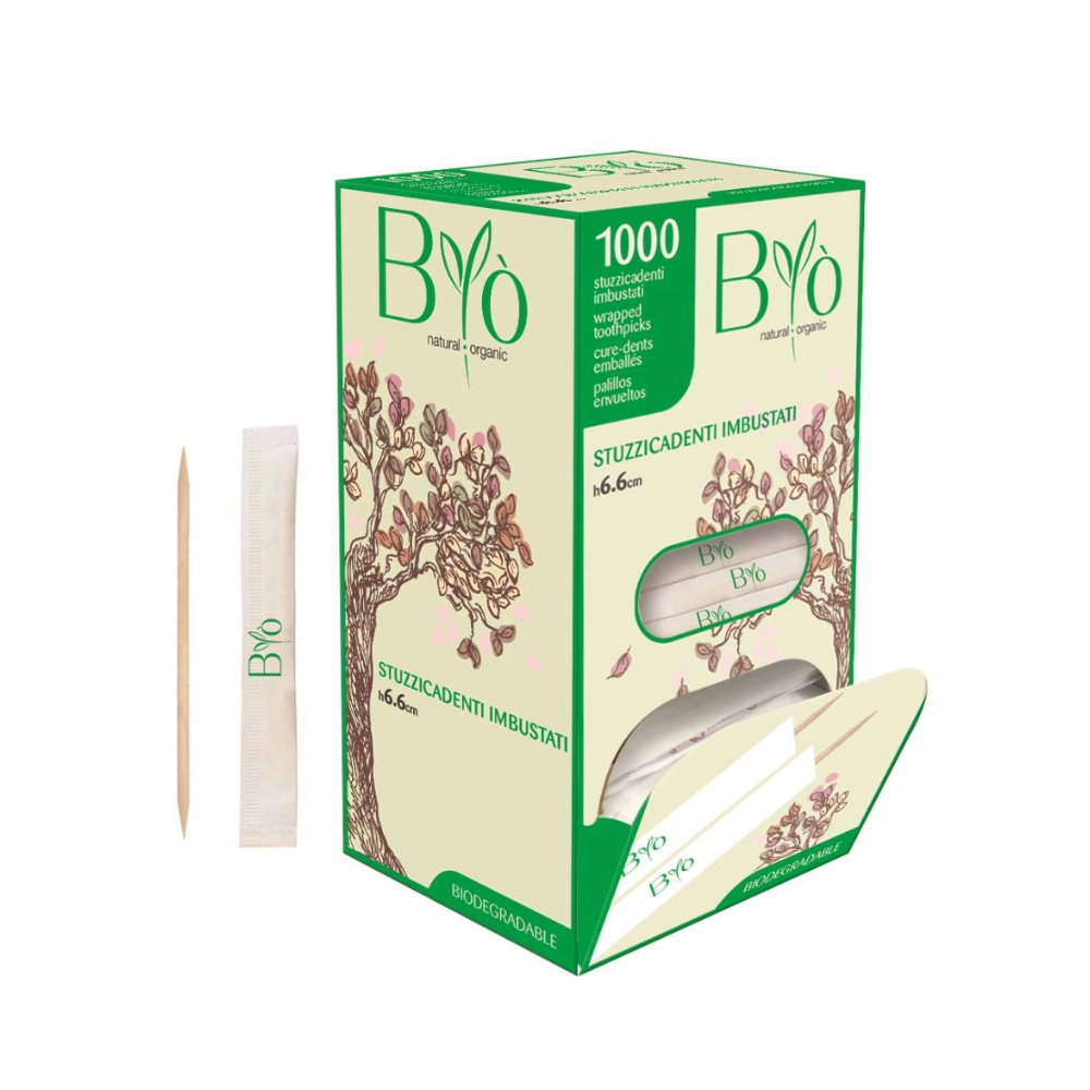 Box stuzzicadenti Betulla imbustati singolarmente 6,6cm-1000pz