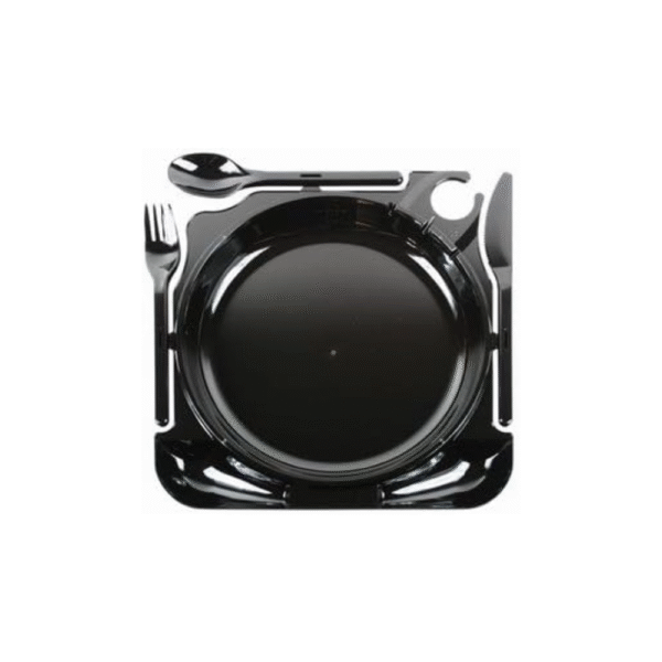 Piatti Rigidi Durevoli con Portabicchiere e Posate CaterPlate all-in-one-10pz
