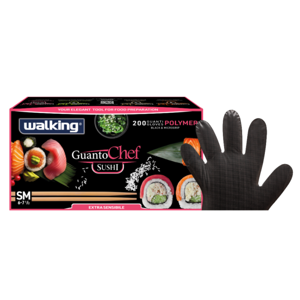 Guanto Chef Sushi Monouso Nero con Microgrip Taglia Sm/Ml-200pz